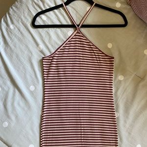 Urban Outfitters Silence + Noise Burgundy/Cream Striped Bodycon Dress - M